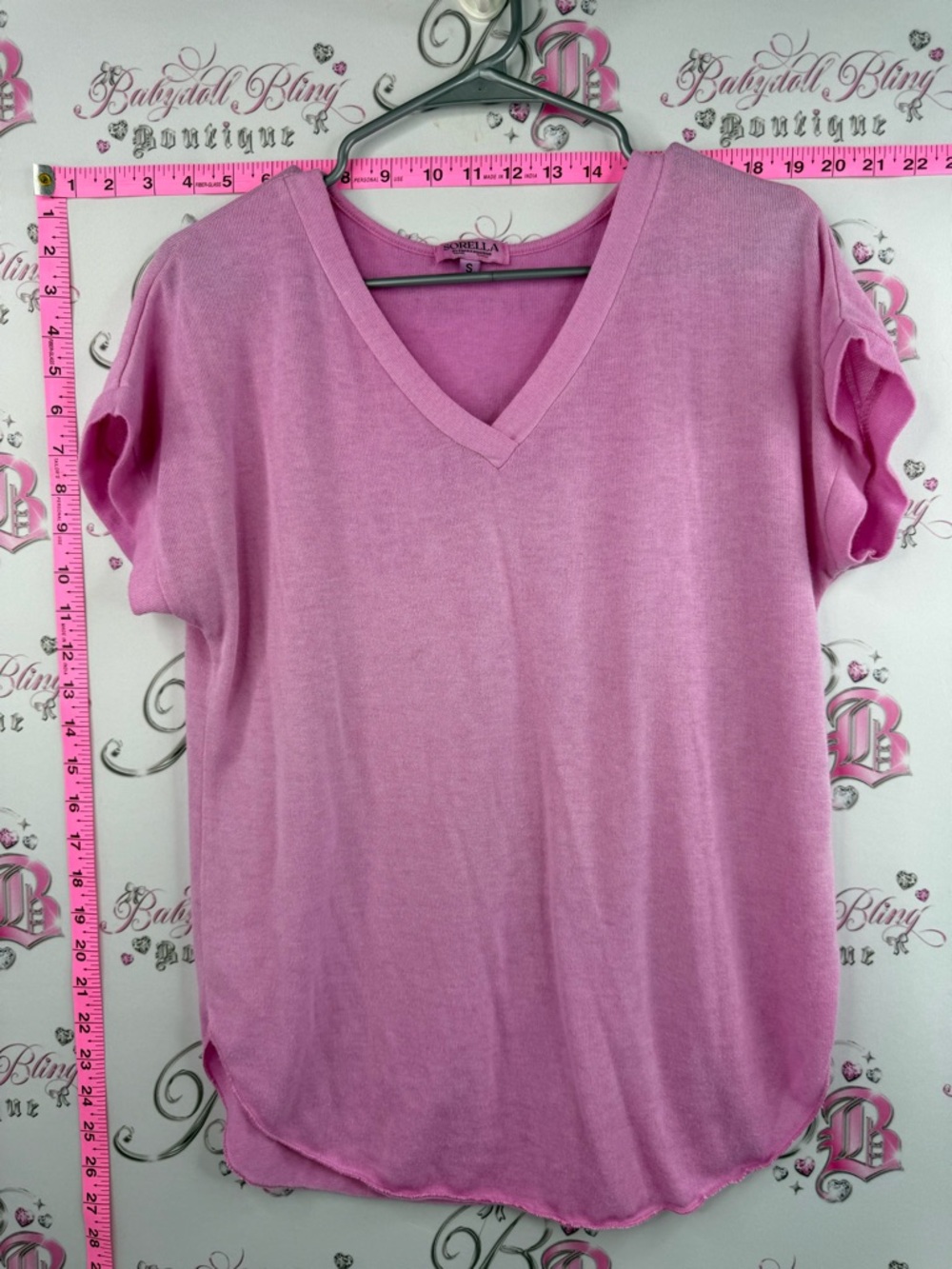 Sorella by papa fashions T-shirt top Relaxed V-Neck Short Sleeve Tee in Pink